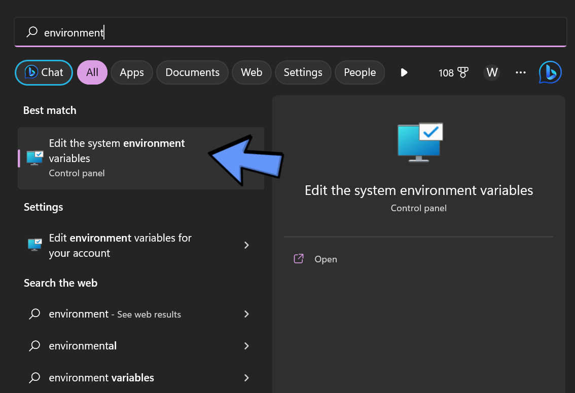 Edit the system environment variables